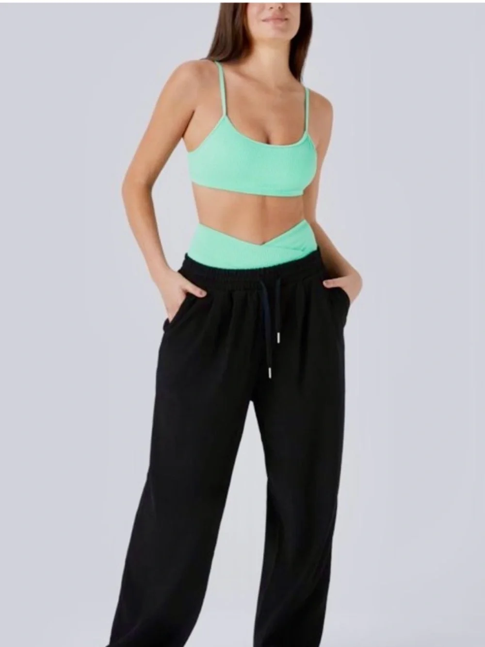 Halara Ribbed Bikini Top & Crossover Bottom Swim Sunshine Green Size large NWT - Picture 1 of 6